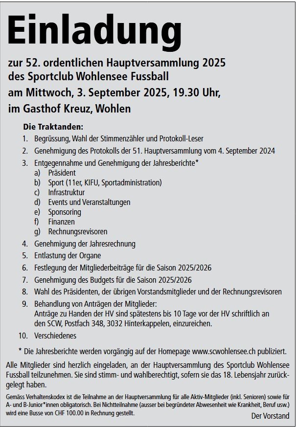 Einladung 52. Hauptversammlung 2025